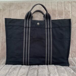 Hermes Fourre Tout MM Black and Grey Tote Handbag
